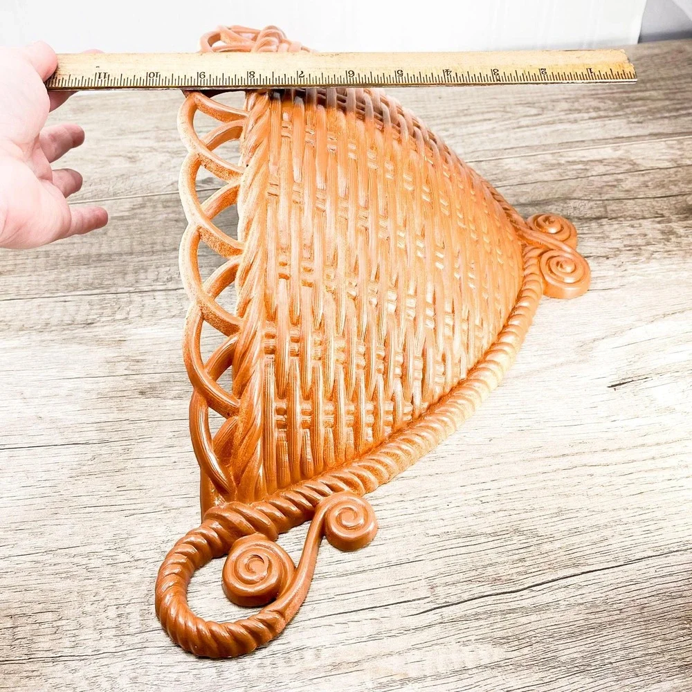 Vintage Faux Wicker Shelf: MCM Wall Basket Shelf